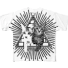 🍀葉っぱちゃんねる🍀の猫の秘密結社（黒） フルグラフィックTシャツ
