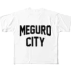 JIMOTO Wear Local Japanの目黒区 MEGURO CITY ロゴブラック フルグラフィックTシャツ