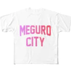 JIMOTO Wear Local Japanの目黒区 MEGURO CITY ロゴピンク フルグラフィックTシャツ