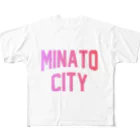 JIMOTO Wear Local Japanの港区 MINATO CITY ロゴピンク フルグラフィックTシャツ