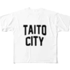 JIMOTO Wear Local Japanの台東区 TAITO WARD ロゴブラック フルグラフィックTシャツ