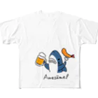 サメ わりとおもいのビールとエビフライとサメ　色付きVer. All-Over Print T-Shirt