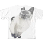 うみ屋のシャム猫風猫のうみ-イラストタッチ-ほんのりカラー-斜 フルグラフィックTシャツ