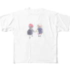 浅山しおん（ハリネズミのソフィー）のオリジナル　手を繋いで歩く幼い二人の女の子 All-Over Print T-Shirt