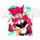 めおShopの猫メイドボーイ フルグラフィックTシャツ