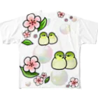 Lily bird（リリーバード）のほわほわメジロ梅 フルグラフィックTシャツ