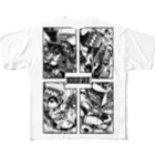 白黒灰脂オリジナルイラストグッズSHOP『熊猫動物園』の【ROCKOLOID SAULUS】4-piece band edition フルグラフィックTシャツ