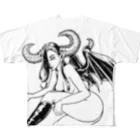 tama.llustrationのロックT ROCK'N PUNK - 悪魔ちゃん  モノクロ フルグラフィックTシャツ