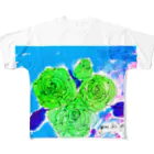 gama da gamaの緑のバラ フルグラフィックTシャツ