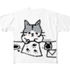 ほっかむねこ屋（アトリエほっかむ）のおてがみかくねこ All-Over Print T-Shirt