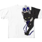 y.nyanmo やよにゃんものデカプリント黒猫Tシャツ　白 All-Over Print T-Shirt