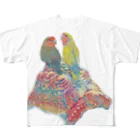 ■マネっぴ■のコザクラインコとヒョウモンガメ（リクガメ） All-Over Print T-Shirt