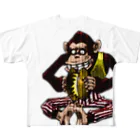 kimchinのちょっとホラーなお猿のシンバル フルグラフィックTシャツ