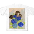 moon333Starry☆Skyの紫陽花(青紫)　花言葉:神秘的、知的、辛抱強い愛 All-Over Print T-Shirt