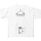 さと商店の鳥獣戯画風 ボストンテリア ーUFOにさらわれそうー All-Over Print T-Shirt