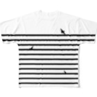 さかたようこ / サメ画家のサメサメボーダー | Black | All-Over Print T-Shirt