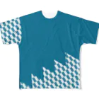 にゃーにゃー組@LINEスタンプ＊絵文字販売中！の新選組＊だんだら矢絣柄（blue） フルグラフィックTシャツ