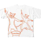 黒白黒猫屋の断食太鼓オレンジ All-Over Print T-Shirt