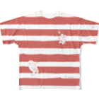 マキバドリのメンフクロウとボーダー レッド フルグラフィックTシャツ