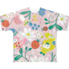 wokasinaiwoの猫花ピンク フルグラフィックTシャツ