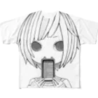 絵の具と女の子の饒舌ちゃんモノクロ フルグラフィックTシャツ