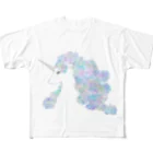 水色気分の紫陽花ユニコーン フルグラフィックTシャツ