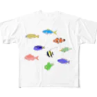 ハナのお店のカラフルな魚たち フルグラフィックTシャツ
