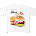 ねこ日和のねことハンバーガーセット フルグラフィックTシャツ