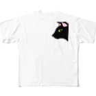 魚好きあつまれ！#かまととちゃん　#かまぼこママのネコ　ねこ　真っ黒クロネコ黒猫ちゃん フルグラフィックTシャツ