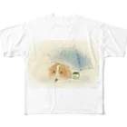 ハレ / 傘と小鳥　[小動物グッズのお店]のモルモットと傘 All-Over Print T-Shirt