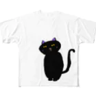 ムスメー美術館の黒猫のくろたん フルグラフィックTシャツ