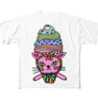 CREAMY YODAのソフトクリームピンクネコ フルグラフィックTシャツ