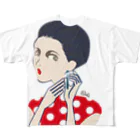 Liho_artsのレトロな女性（水玉ファッション） フルグラフィックTシャツ