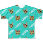 UniHo(うにほ)／愛猫 ネコグッズのUniHo 猫ズ総柄 パステルグリーン All-Over Print T-Shirt