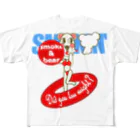 オリジナルデザインTシャツ　SMOKIN'のセクシーモクモックマinビーチ 白 All-Over Print T-Shirt