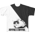 .JUICY-SHOP. | JOYFULの右肩あがりの フルグラ猫T Mew 0d0 フルグラフィックTシャツ