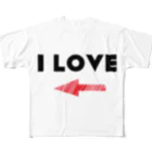 YükaCh!ka(ユカチカ)のI LOVE ←(文字黒) フルグラフィックTシャツ