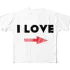 YükaCh!ka(ユカチカ)のI LOVE →(文字黒) フルグラフィックTシャツ