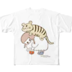 しゃもじてんこもりのトラをおぶって生きてます フルグラフィックTシャツ