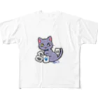 山猫shopのとんにゃんしゃーぺー（ブルー） フルグラフィックTシャツ