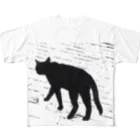 HIYOKOMARUのクールな黒猫 フルグラフィックTシャツ