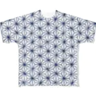 きまぐれノーティのきまぐれWa風「麻の葉」_藍＆白 フルグラフィックTシャツ