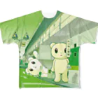 Salucoro SHOPのBig Fellows 代々木上原駅 Green All-Over Print T-Shirt