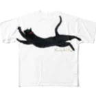 黒猫りゅうのちょっとだけ長い黒猫 フルグラフィックTシャツ