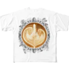 Prism coffee beanの【Lady's sweet coffee】ラテアート エレガンスリーフ / With accessories フルグラフィックTシャツ