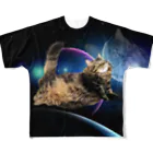 マンチカンのアーサーの宇宙猫 フルグラフィックTシャツ