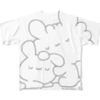 ねむい こぼしのおやすみうさぎ(グレー) フルグラフィックTシャツ