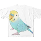 まめるりはことりの見上げるセキセイインコちゃん【まめるりはことり】 フルグラフィックTシャツ