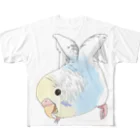 まめるりはことりのご機嫌羽セキセイインコちゃん【まめるりはことり】 フルグラフィックTシャツ