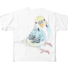 まめるりはことりの見つめる七色セキセイインコちゃん【まめるりはことり】 All-Over Print T-Shirt